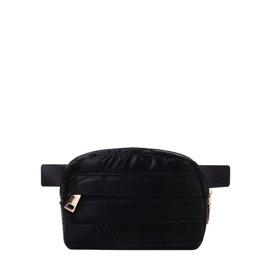 Stripe Quilted Nylon Belt Bag Black