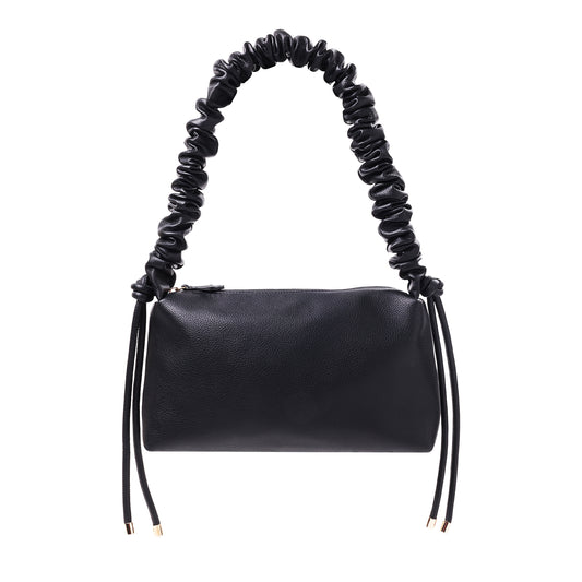 Cinched Handle Shoulder Bag With Knotted Detail Black