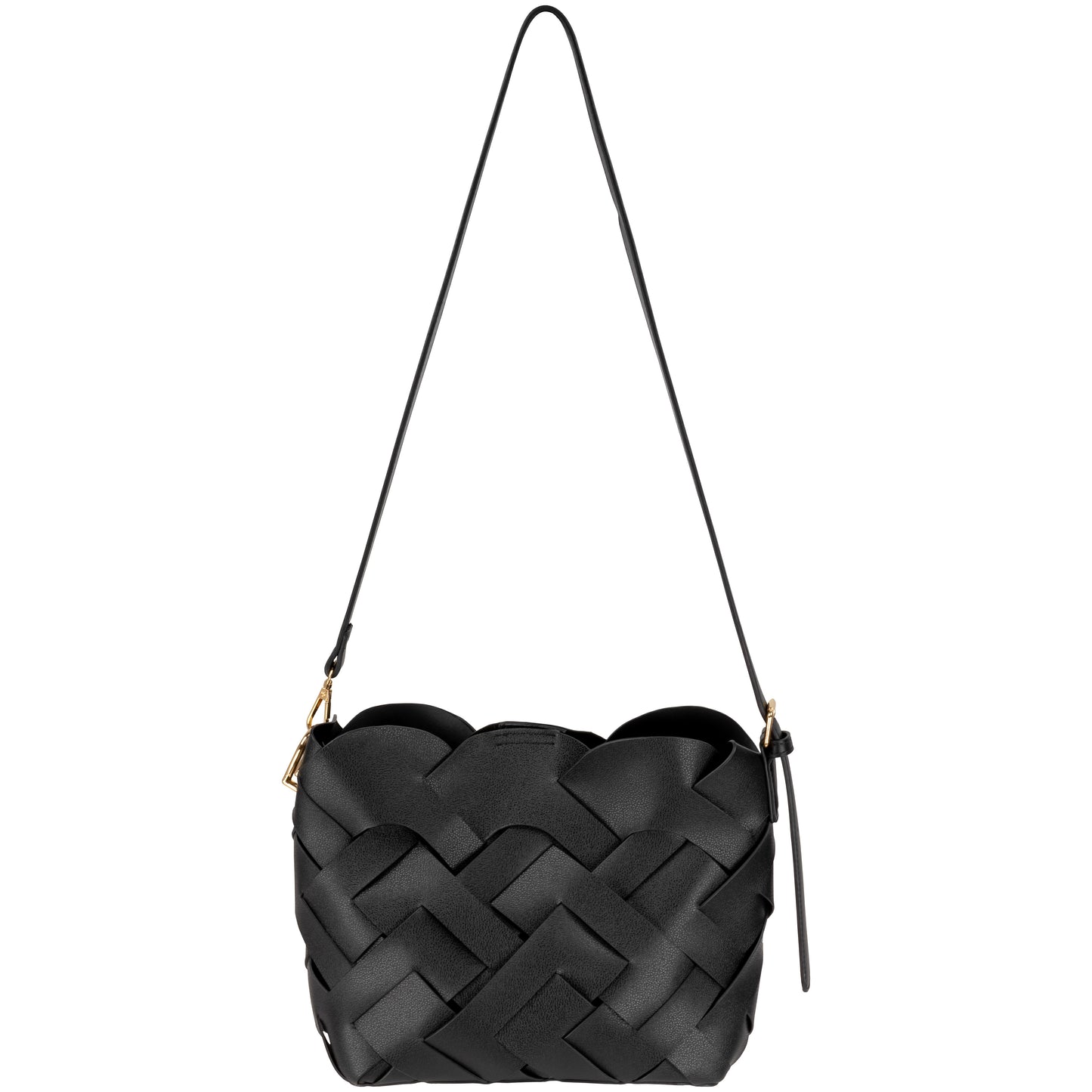 Faux Leather Woven Crossbody Black