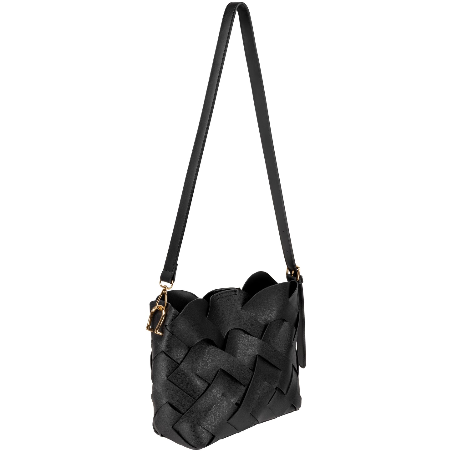 Faux Leather Woven Crossbody Black