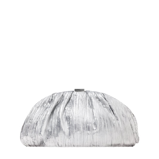 Gathered Crinkle Metallic Pu Clutch Silver