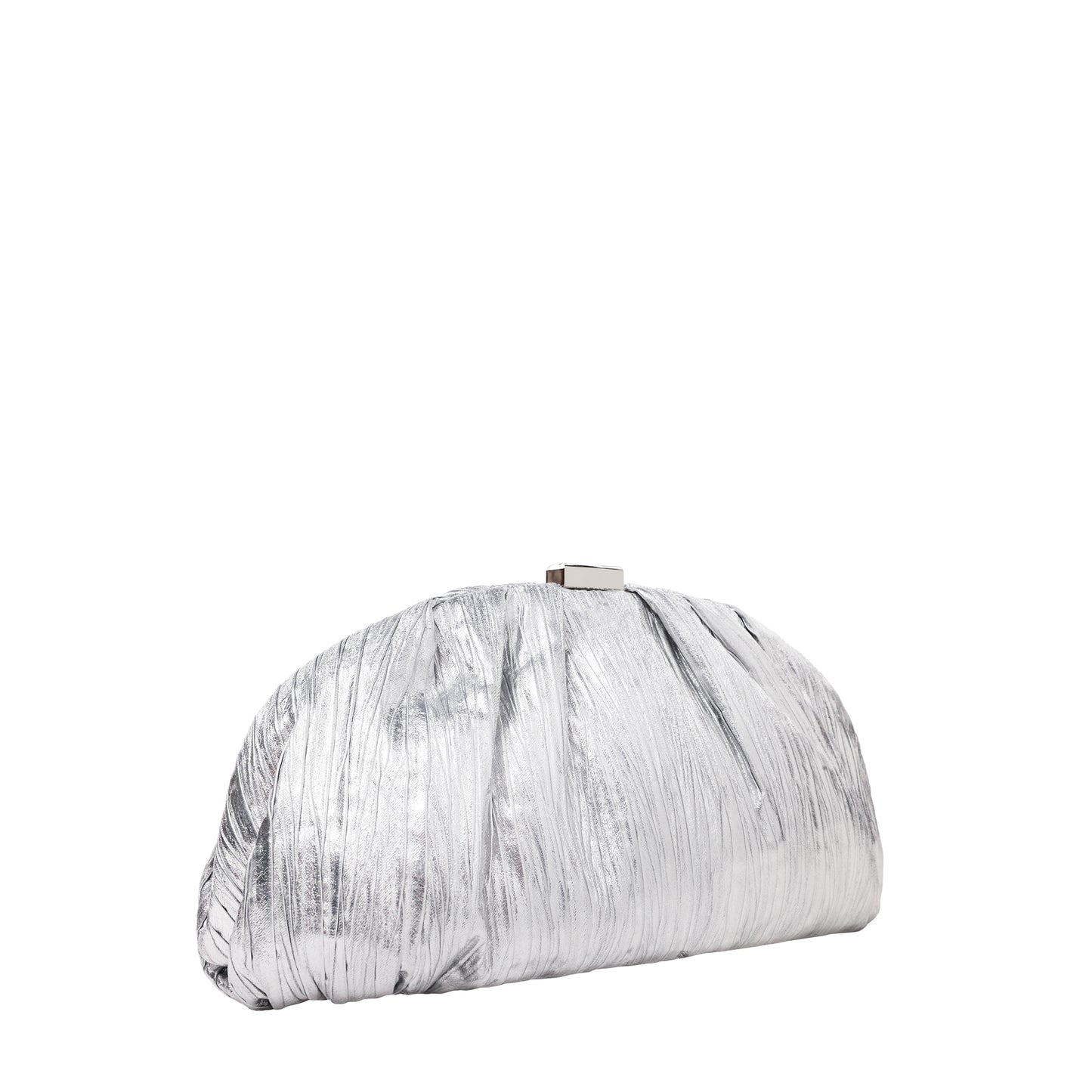 Gathered Crinkle Metallic Pu Clutch Silver