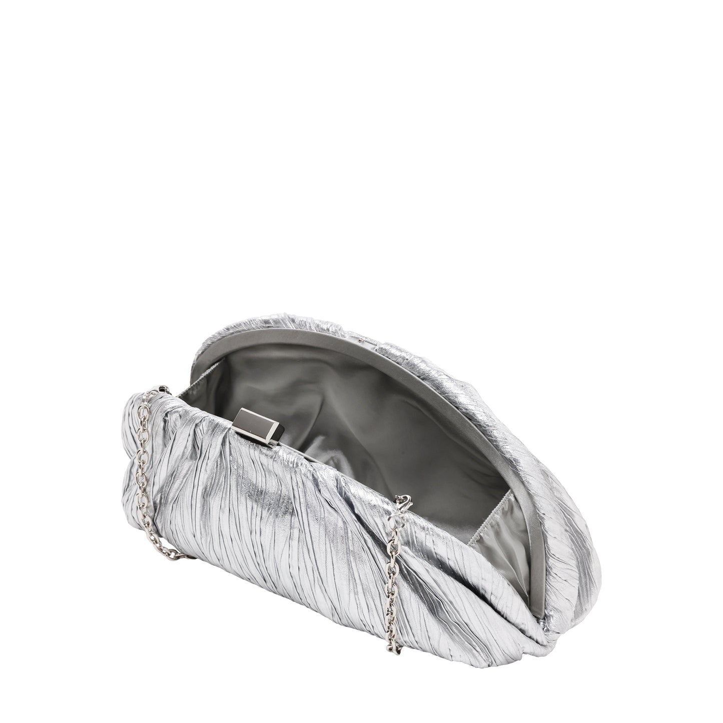 Gathered Crinkle Metallic Pu Clutch Silver