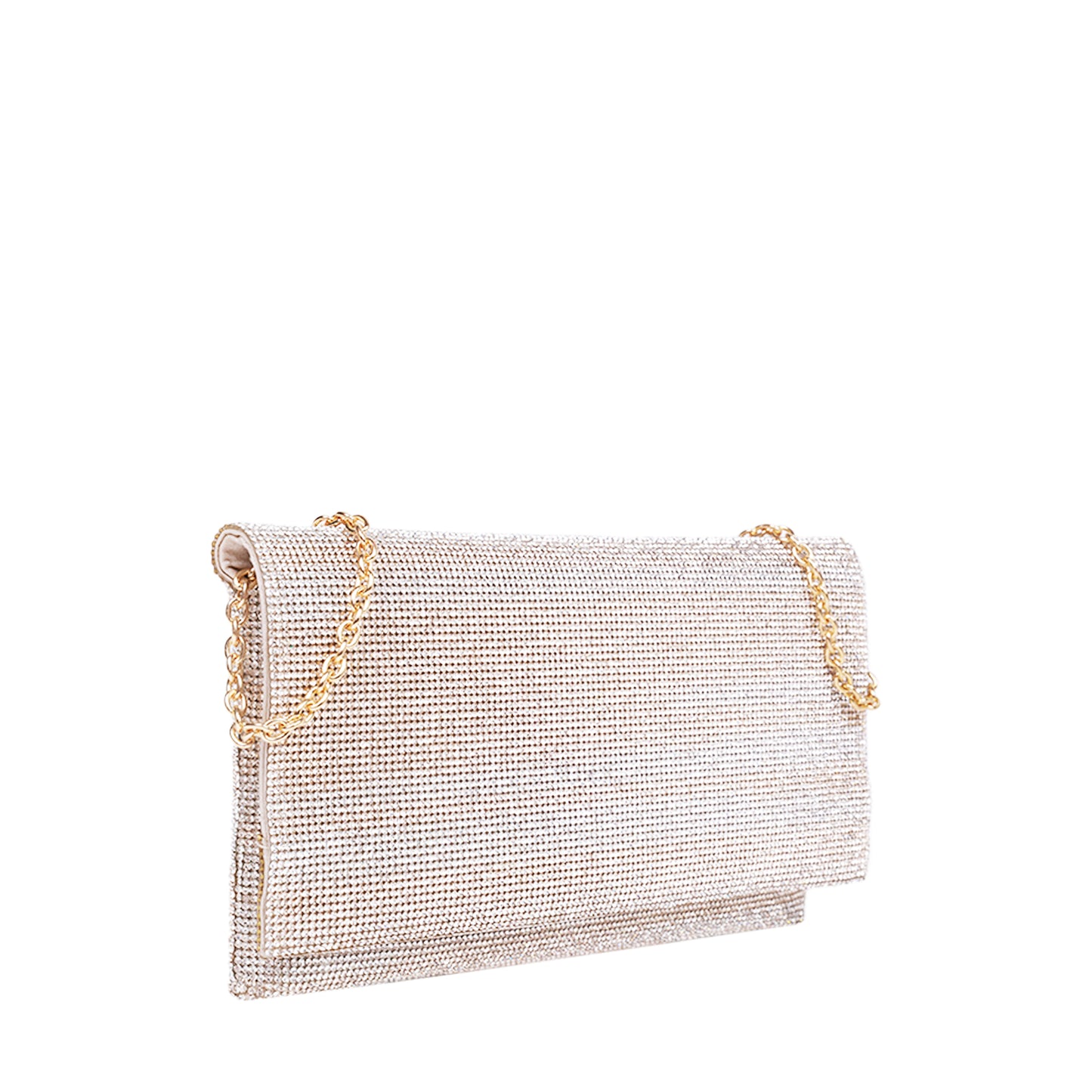 Crystal Panel Fold Over Clutch Gold