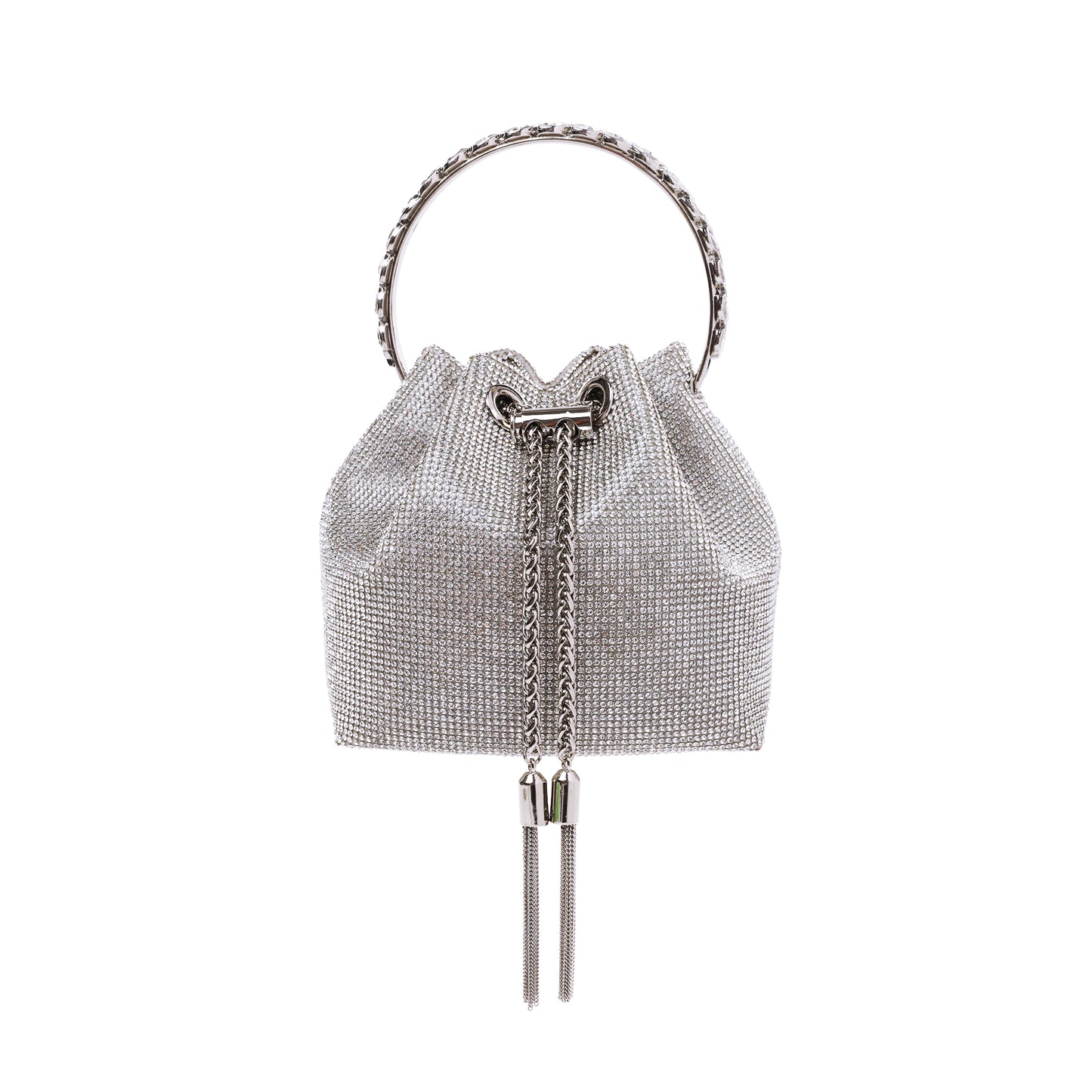 Lina Drawstring Rhinestone Bag Silver