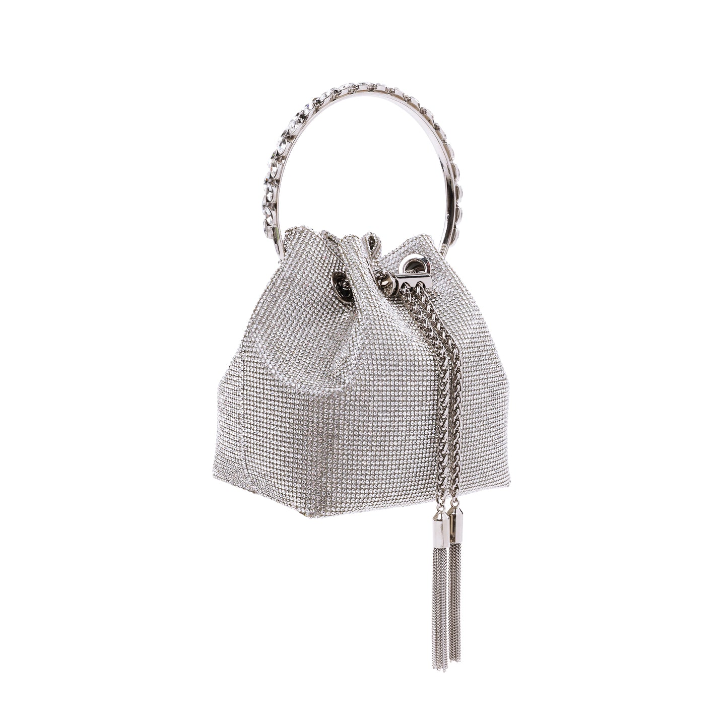 Lina Drawstring Rhinestone Bag Silver