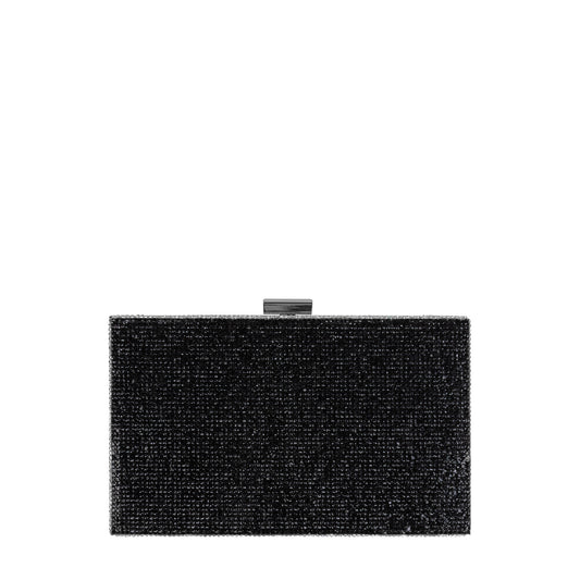 Hard Clutch In All Over Rhinestone Black