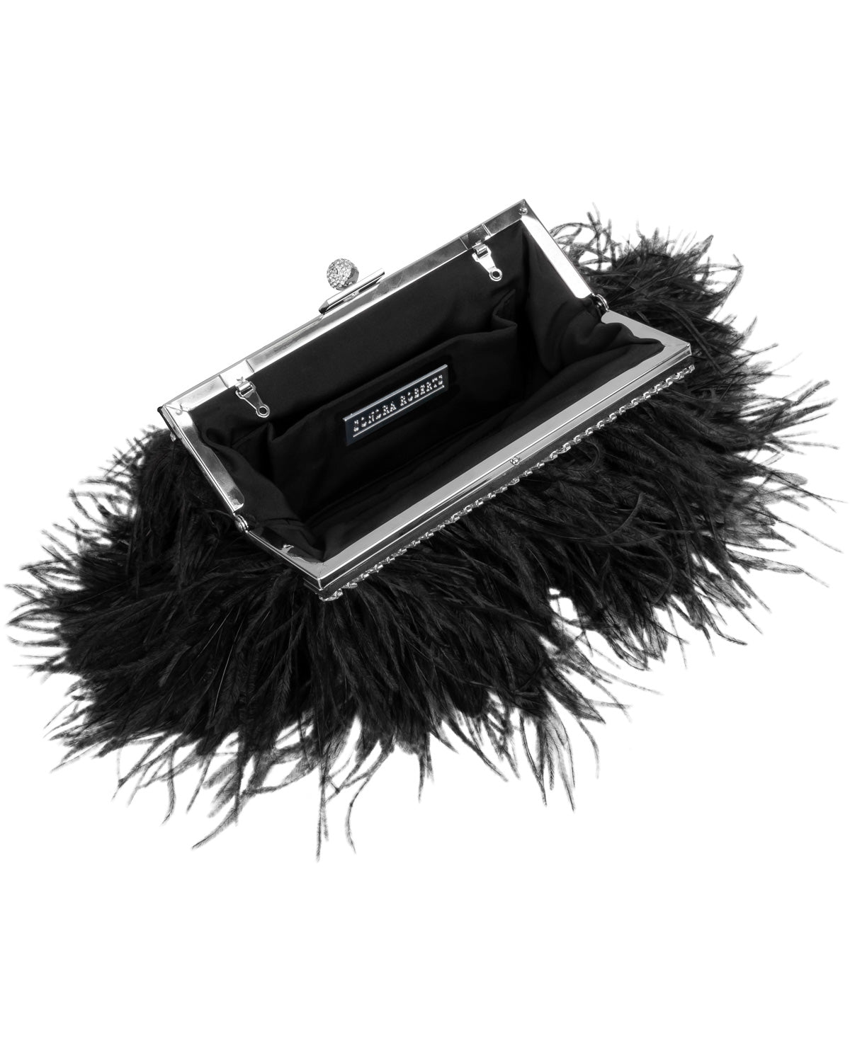 Feather Clutch With Gem Detail Black