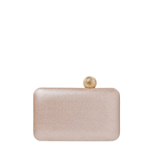 Box Clutch With Asymmetric Ball Clasp In Faux Leather Rose Gold