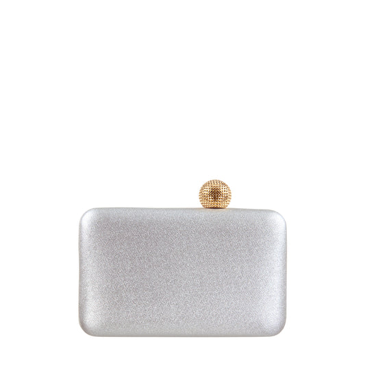 Box Clutch With Asymmetric Ball Clasp In Faux Leather Silver