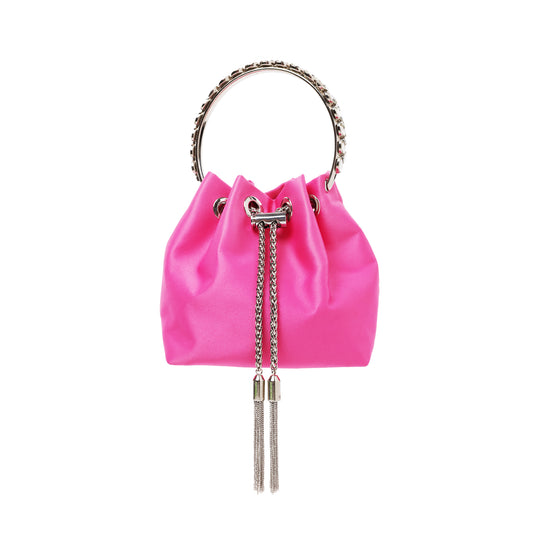 Lina Drawstring Satin Bag Bright Pink