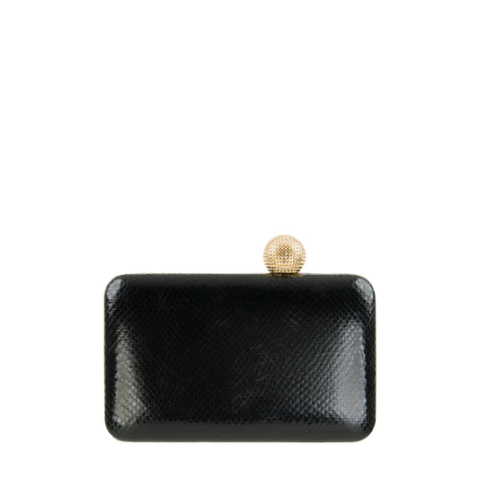 Box Clutch With Asymmetric Ball Clasp In Snake Pu Black