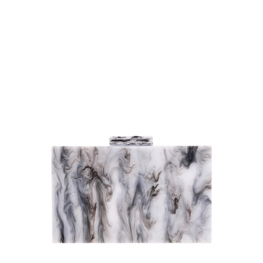 Marbled Resin Box Clutch Black and White