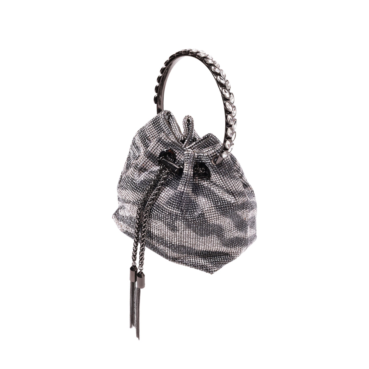 Lina Drawstring Rhinestone Bag Pewter Grey