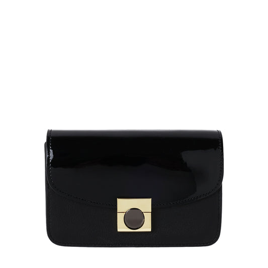 Patent Leather Flap Clutch Black