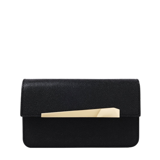 Leather Clutch With Geometric Bar Ornament Black