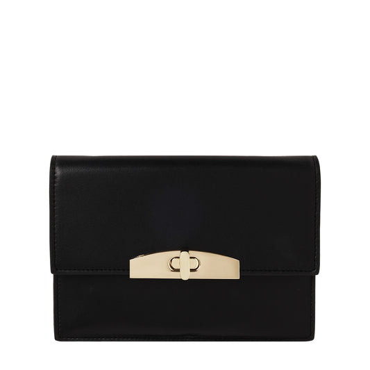 Leather Clutch With Turn-lock Detail Black