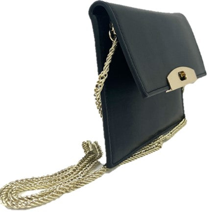 Leather Clutch With Turn-lock Detail Black