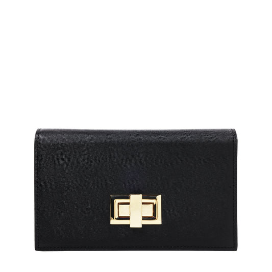 Leather Full Flap Crossbody With Two-Tone Turn-lock Black