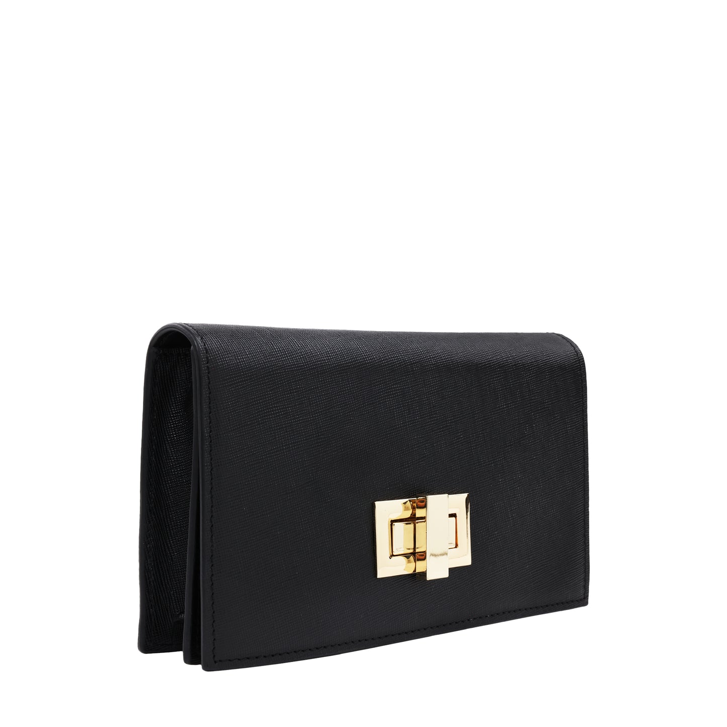 Leather Full Flap Crossbody With Two-Tone Turn-lock Black