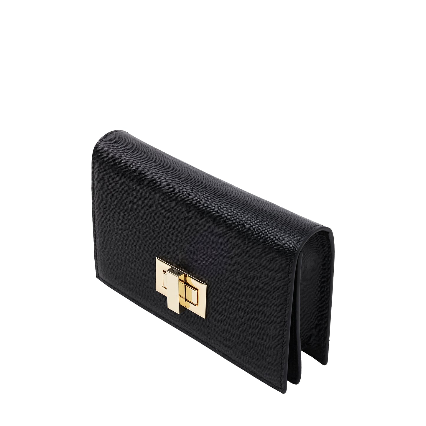 Leather Full Flap Crossbody With Two-Tone Turn-lock Black