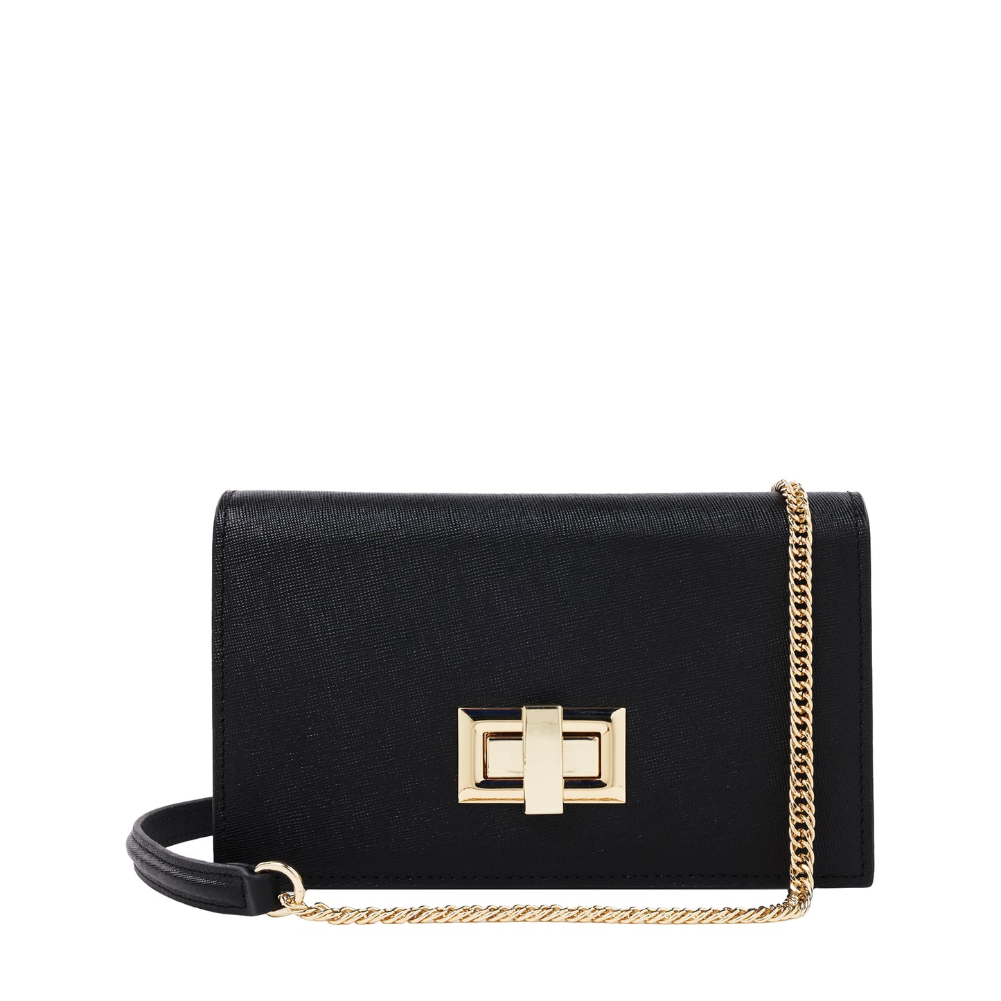 Leather Full Flap Crossbody With Two-Tone Turn-lock Black