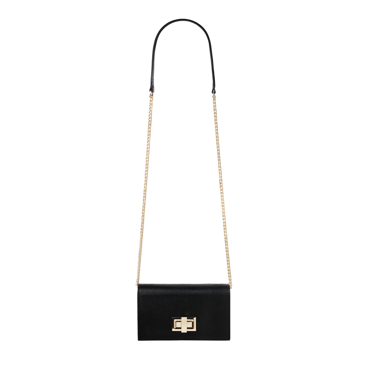 Leather Full Flap Crossbody With Two-Tone Turn-lock Black