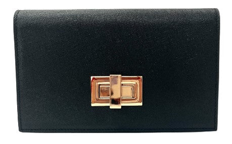 Leather Full Flap Crossbody With Two-Tone Turn-lock Black