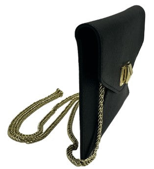 Leather V-Flap Clutch With Turn Lock Black