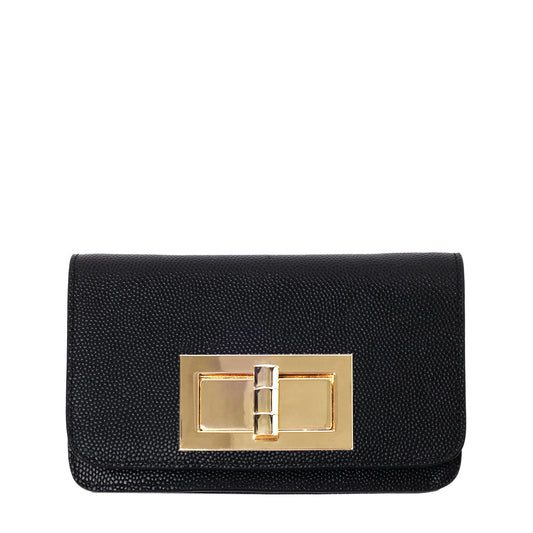 Caviar Leather Top Handle Flap With Turn Lock Detail Black