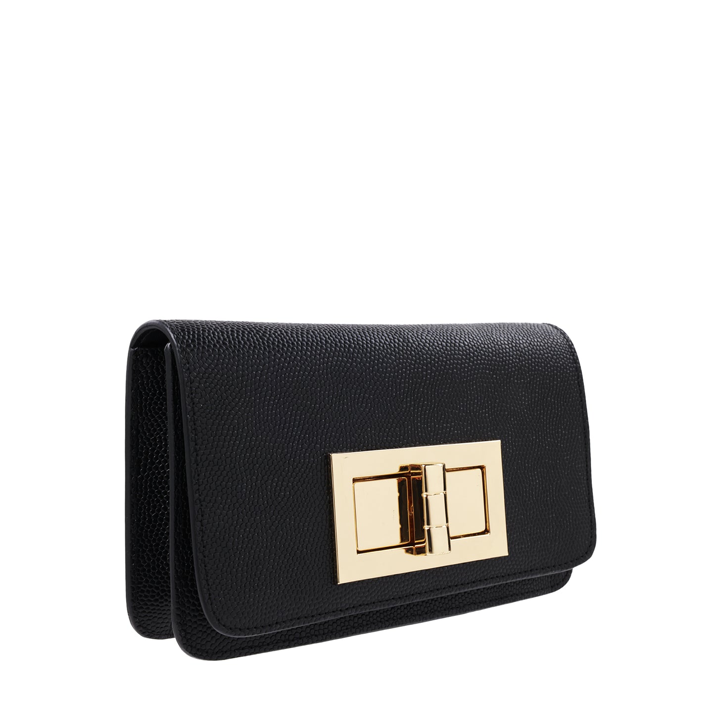 Caviar Leather Top Handle Flap With Turn Lock Detail Black