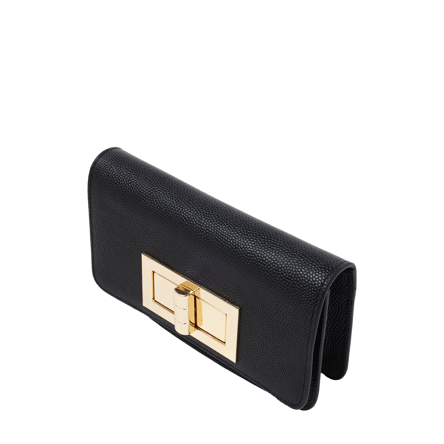 Caviar Leather Top Handle Flap With Turn Lock Detail Black