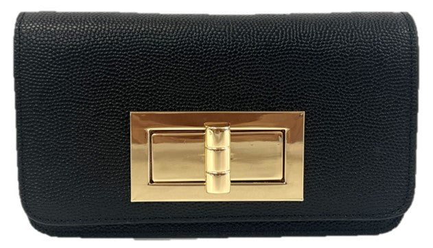 Caviar Leather Top Handle Flap With Turn Lock Detail Black