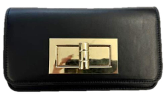 Napa Leather Top Handle Flap With Turn Lock Detail Black