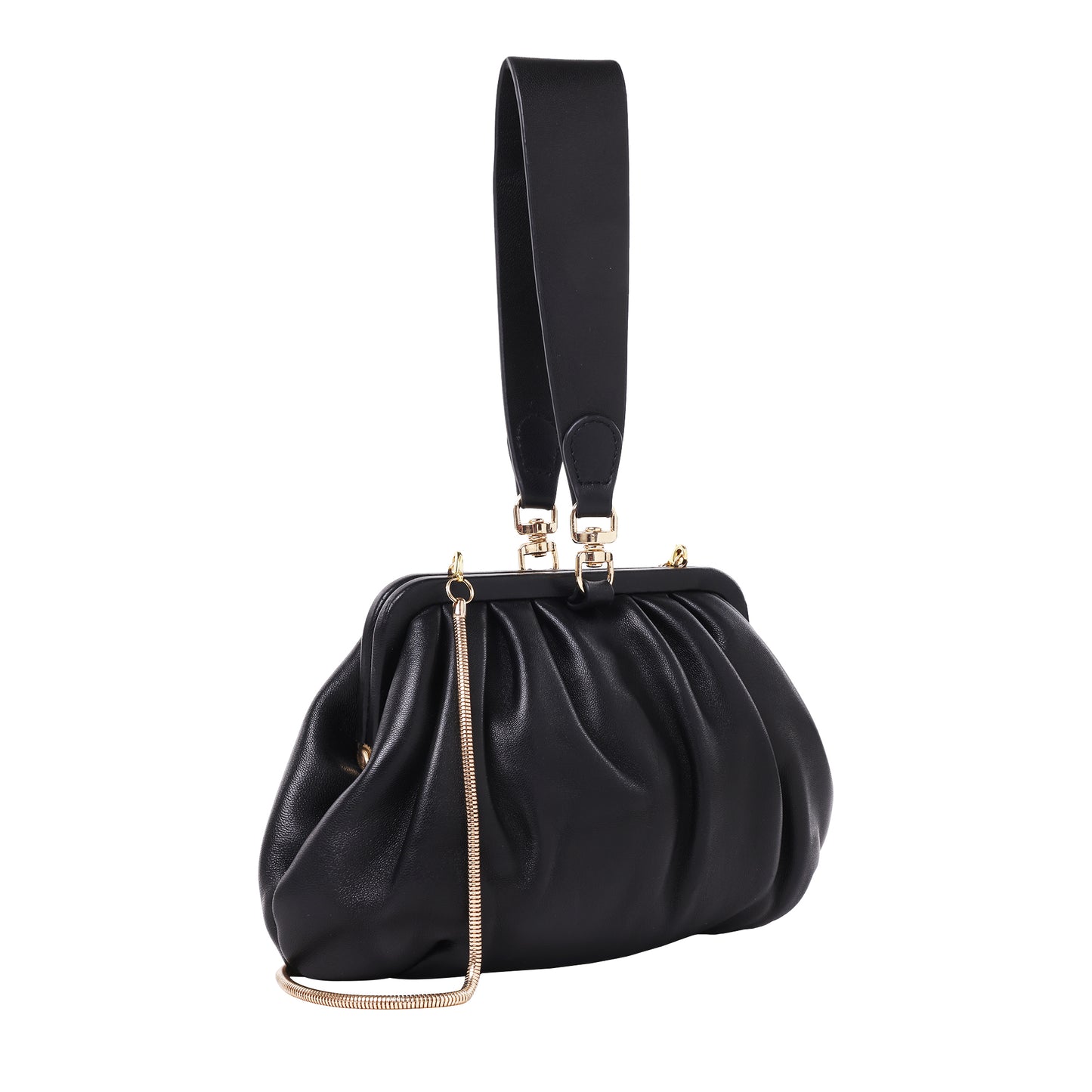 Covered Frame Clutch In Nappa Leather Black