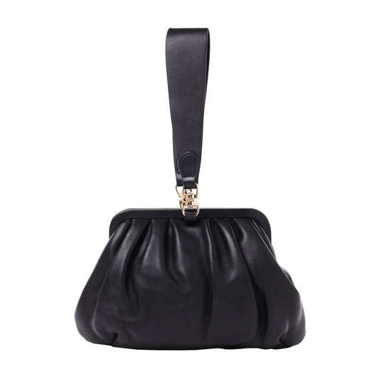 Covered Frame Clutch In Nappa Leather Black