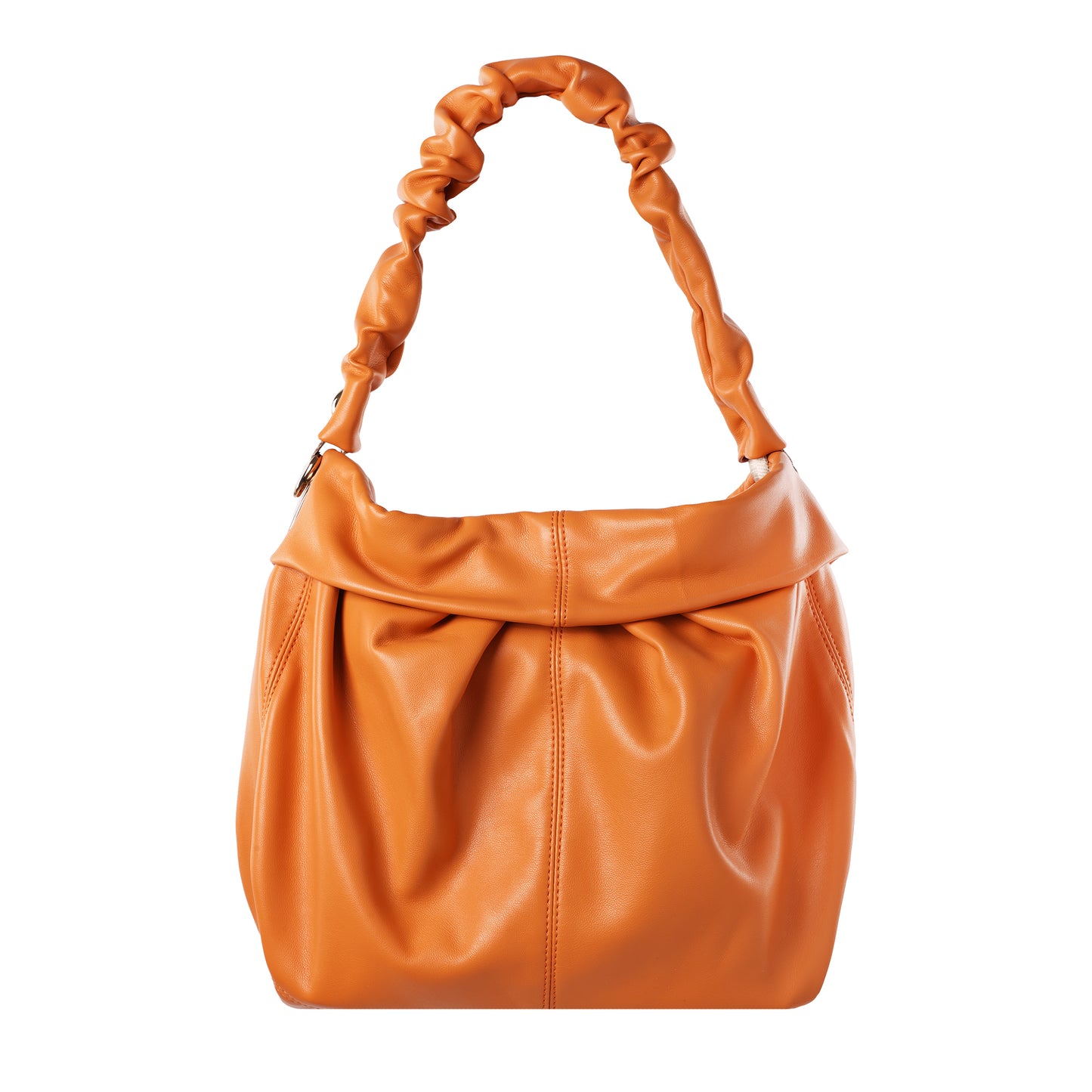 Gathered Soft Nappa With Ruched Handle Hobo Bag Orange