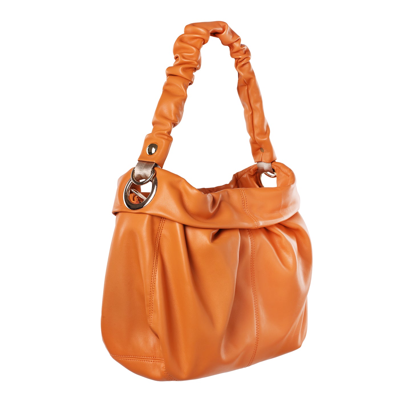 Gathered Soft Nappa With Ruched Handle Hobo Bag Orange