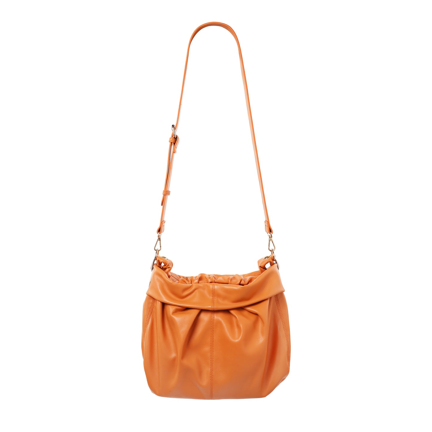 Gathered Soft Nappa With Ruched Handle Hobo Bag Orange