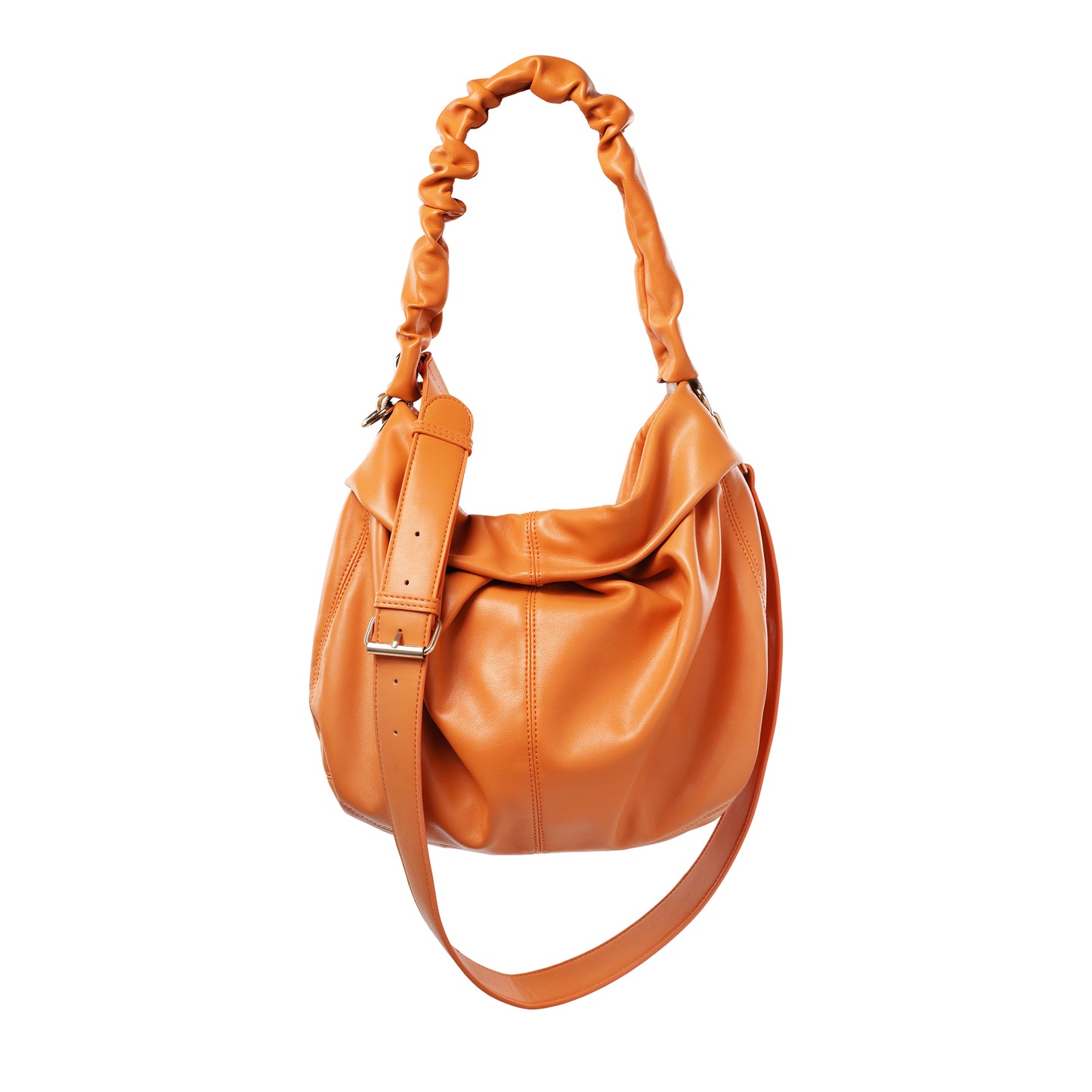 Gathered Soft Nappa With Ruched Handle Hobo Bag Orange