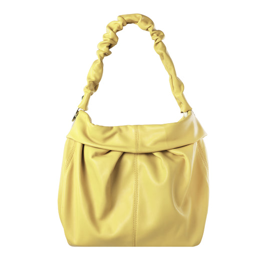 Gathered Soft Nappa With Ruched Handle Hobo Bag Yellow