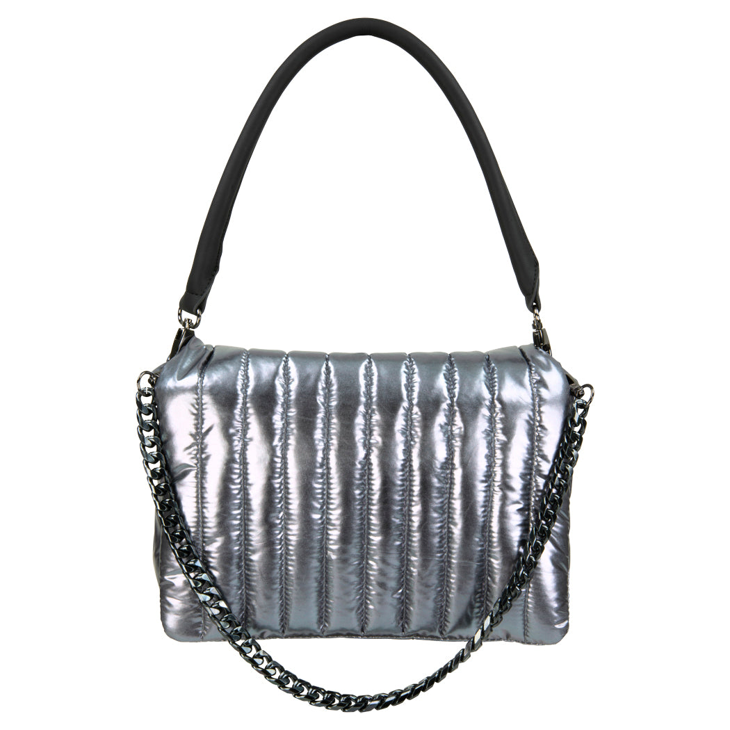 Metallic Flap Shoulder Bag with Chain Detail