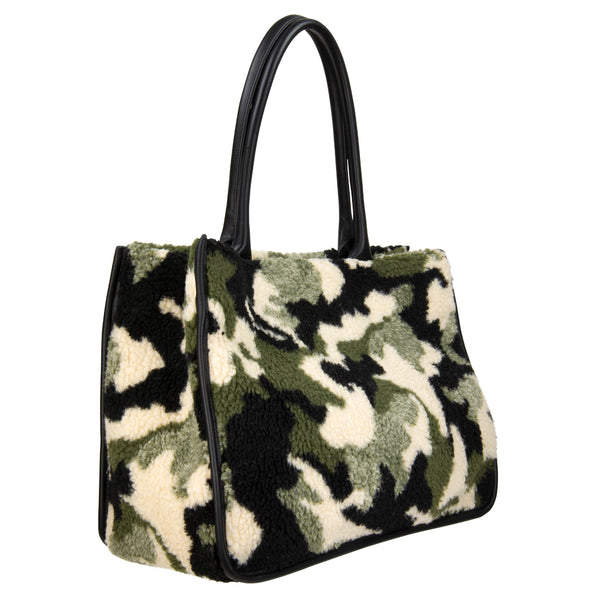 Camouflage Shearling Tote