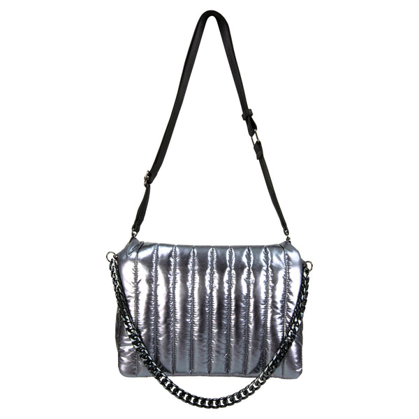 Metallic Flap Shoulder Bag with Chain Detail