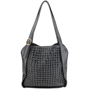 Faux Leather Overlay Tote with Buckle Detail