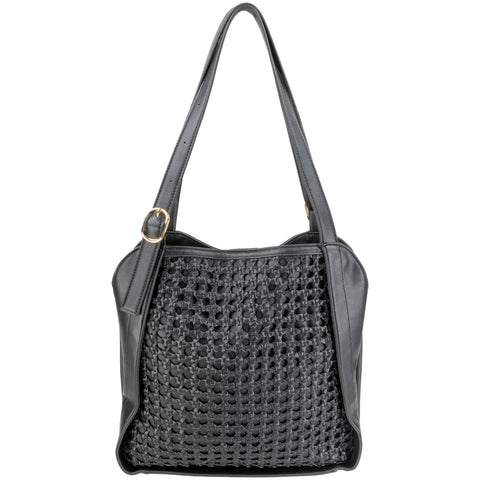 Faux Leather Overlay Tote with Buckle Detail