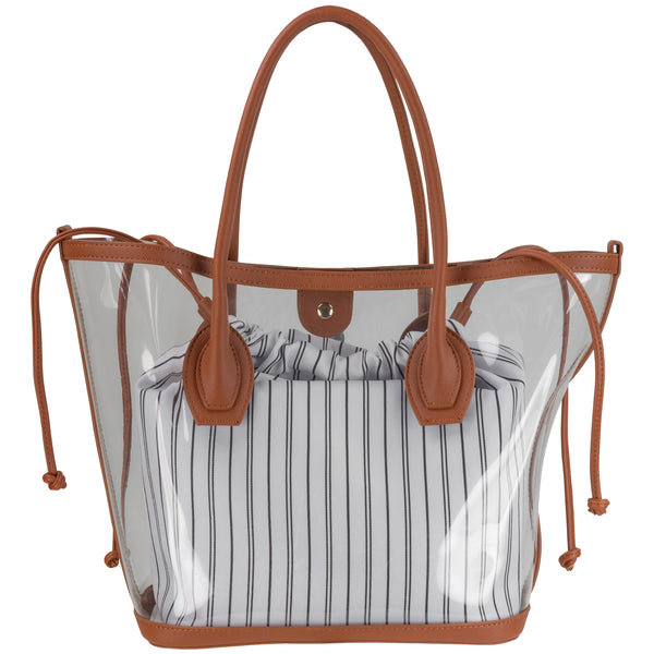 Clear Tote with Interior Stripe Drawstring Pouch