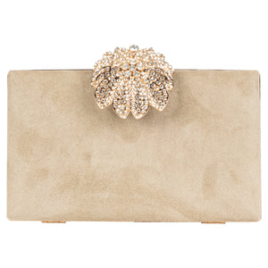 Velvet Clutch with Floral Rhinestone Clasp