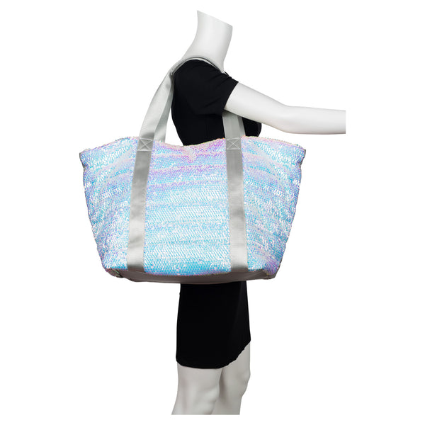 Quilted Sequined Nylon Large Tote