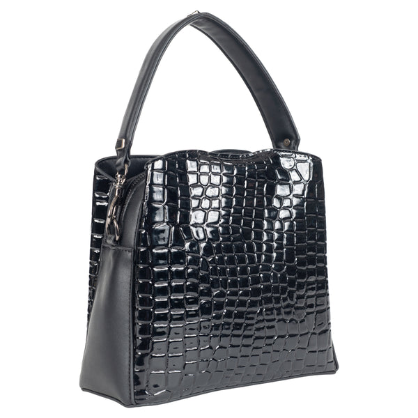 Crocodile Textured Patent Bucket Bag